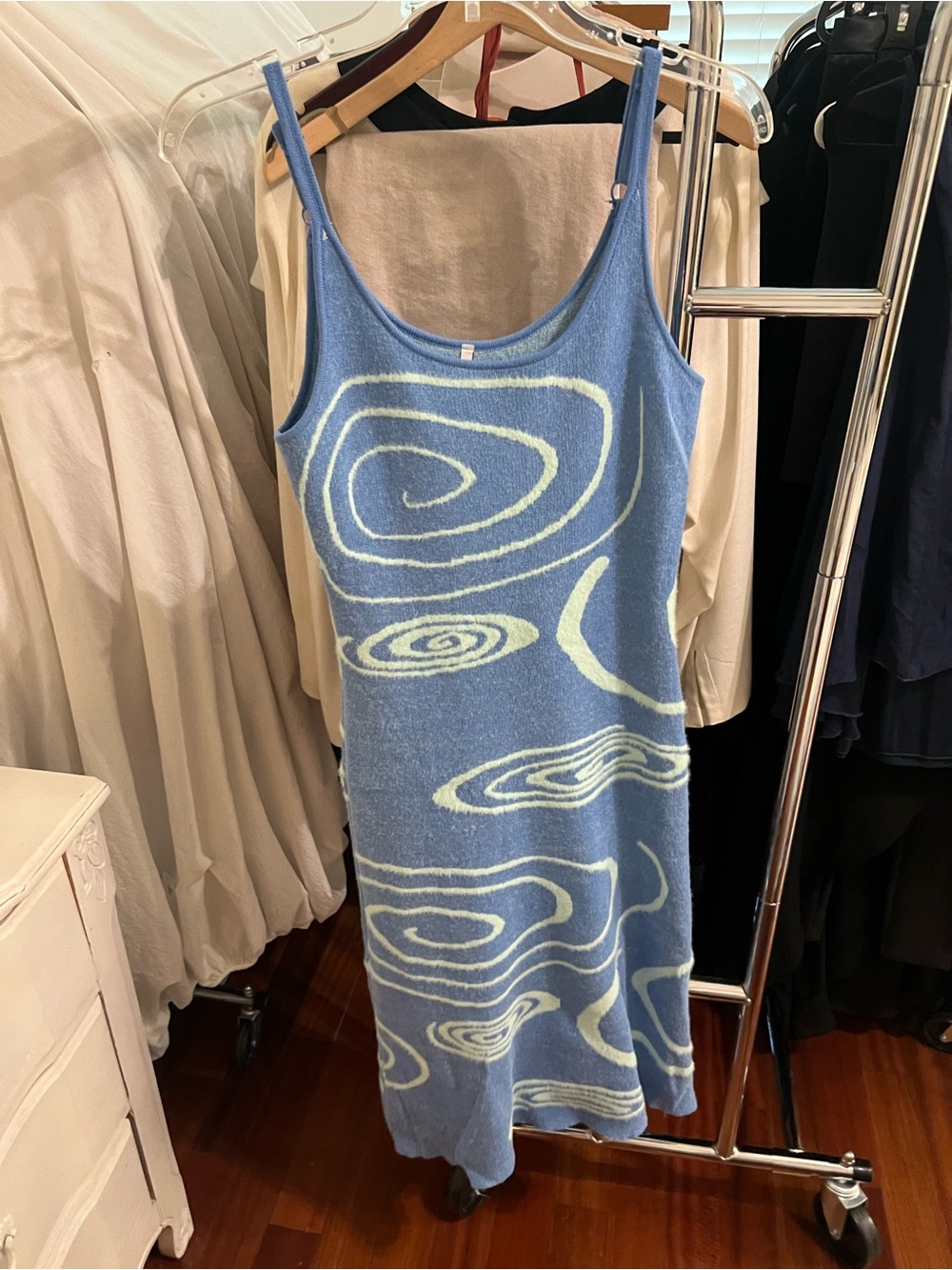 Blue Spiral Pattern Slip Dress